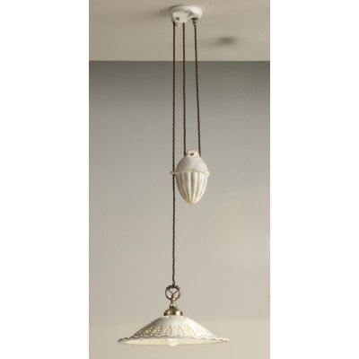 2259 SOSPENSIONE SALISCENDI RUSTICA D39 CM IN TERRACOTTA TRAFORATA FINITURA ANTICATA MADE IN ITALY