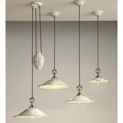 2259 SOSPENSIONE SALISCENDI RUSTICA D39 CM IN TERRACOTTA TRAFORATA FINITURA ANTICATA MADE IN ITALY