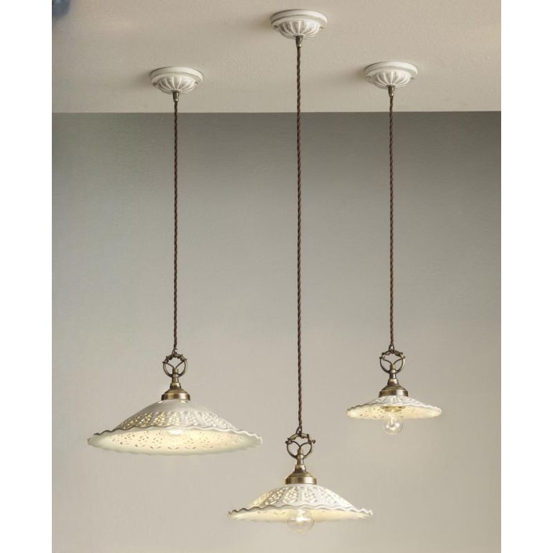 2259 SOSPENSIONE SINGOLA IN 3 MISURE RUSTICA IN TERRACOTTA TRAFORATA FINITURA ANTICATA MADE IN ITALY