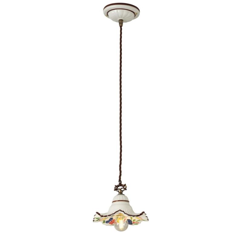 2260 SOSPENSIONE SINGOLA 3 MISURE IN TERRACOTTA BIANCA PIATTO DECORATO CON FRUTTA  MADE IN ITALY
