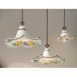 2260 SOSPENSIONE SINGOLA 3 MISURE IN TERRACOTTA BIANCA PIATTO DECORATO CON FRUTTA  MADE IN ITALY