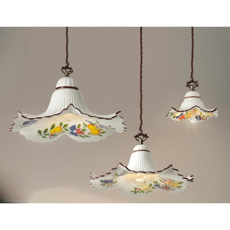 2260 SOSPENSIONE SINGOLA 3 MISURE IN TERRACOTTA BIANCA PIATTO DECORATO CON FRUTTA  MADE IN ITALY