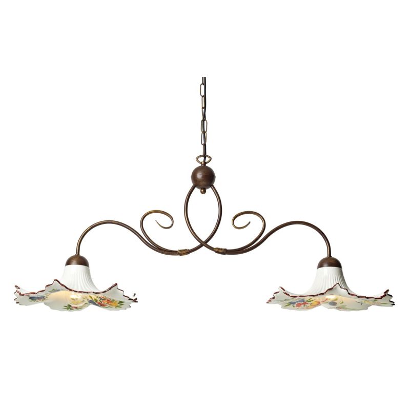 2261 BILANCIERE 2 LUCI IN METALLO BRUNITO CON PIATTI IN TERRACOTTA BIANCA CON DIFFUSORI DECORATI  MADE IN ITALY