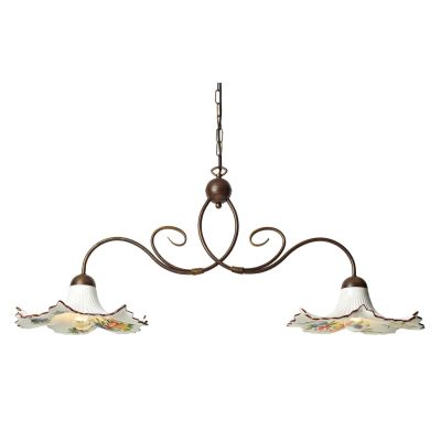 2261 BILANCIERE 2 LUCI IN METALLO BRUNITO CON PIATTI IN TERRACOTTA BIANCA CON DIFFUSORI DECORATI  MADE IN ITALY