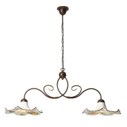 2261 BILANCIERE 2 LUCI IN METALLO BRUNITO CON PIATTI IN TERRACOTTA BIANCA CON DIFFUSORI DECORATI  MADE IN ITALY