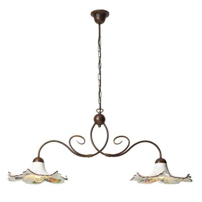2261 BILANCIERE 2 LUCI IN METALLO BRUNITO CON PIATTI IN TERRACOTTA BIANCA CON DIFFUSORI DECORATI  MADE IN ITALY