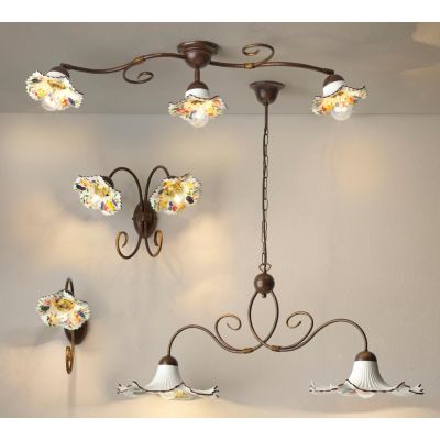 2261 BILANCIERE 2 LUCI IN METALLO BRUNITO CON PIATTI IN TERRACOTTA BIANCA CON DIFFUSORI DECORATI  MADE IN ITALY