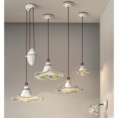 2261 BILANCIERE 2 LUCI IN METALLO BRUNITO CON PIATTI IN TERRACOTTA BIANCA CON DIFFUSORI DECORATI  MADE IN ITALY