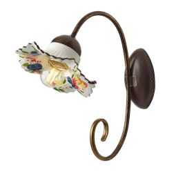 2261 APPLIQUE CON BRACCIO IN METALLO BRUNITO E PIATTO IN TERRACOTTA BIANCA DECORATO CON FRUTTA MADE IN ITALY