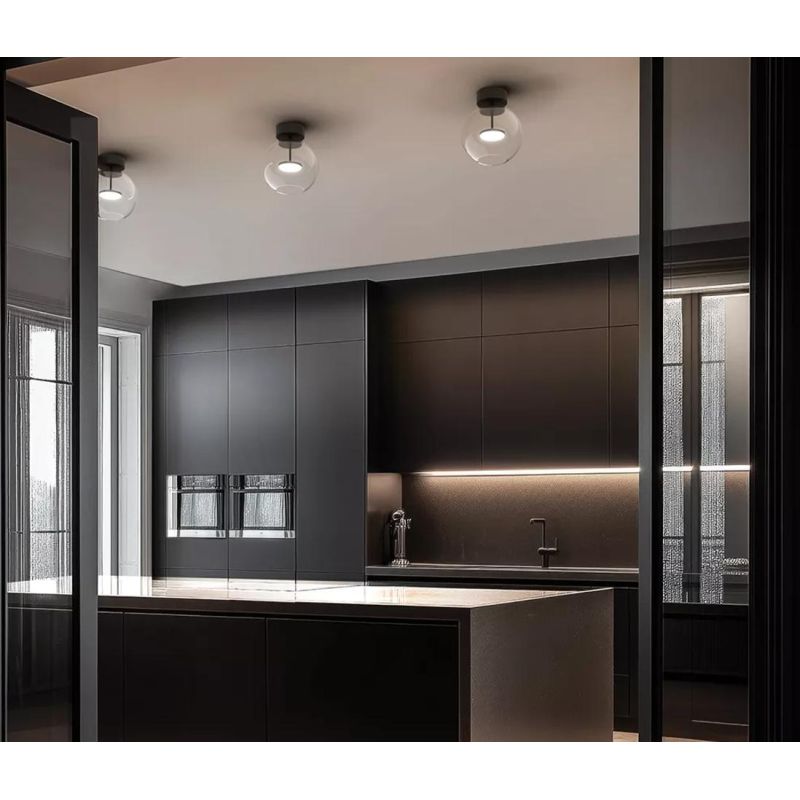 CRISTALBOLLA PLAFONIERA D24 CM VETRO TRASPARENTE E ALLUMINIO 5 COLORI LED 11W LUCE 2700K E 3000K MADE IN ITALY