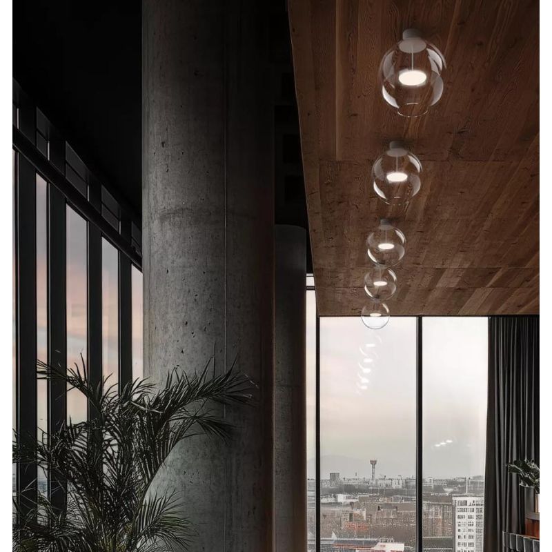 CRISTALBOLLA PLAFONIERA D34 CM VETRO TRASPARENTE E ALLUMINIO 5 COLORI LED 19W LUCE 2700K E 3000K MADE IN ITALY