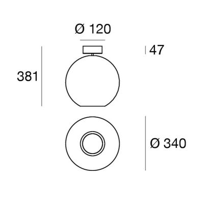 CRISTALBOLLA PLAFONIERA D34 CM VETRO TRASPARENTE E ALLUMINIO 5 COLORI LED 19W LUCE 2700K E 3000K MADE IN ITALY