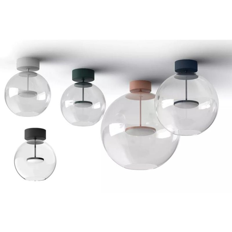 CRISTALBOLLA PLAFONIERA D44 CM VETRO TRASPARENTE E ALLUMINIO 5 COLORI LED 26W LUCE 2700K E 3000K MADE IN ITALY