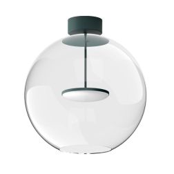 CRISTALBOLLA PLAFONIERA D44 CM VETRO TRASPARENTE E ALLUMINIO 5 COLORI LED 26W LUCE 2700K E 3000K MADE IN ITALY