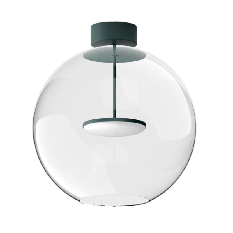 CRISTALBOLLA PLAFONIERA D44 CM VETRO TRASPARENTE E ALLUMINIO 5 COLORI LED 26W LUCE 2700K E 3000K MADE IN ITALY