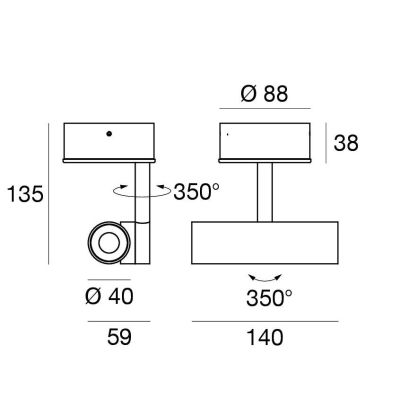 GOOSE APPLIQUE FARETTO ORIENTABILE LED 11W LUCE 2700K-3000K 4 FINITURE COLORE MADE IN ITALY MODERNA