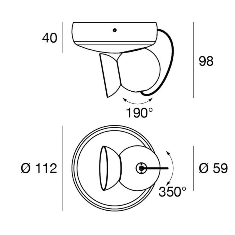 DUCK PLAFONIERA ORIENTABILE BIANCA O NERA LED 10W LUCE 2700K-3000K MADE IN ITALY MODERNA LINEA LIGHT