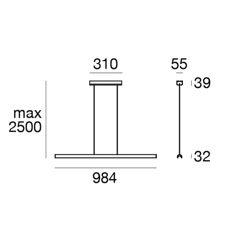 HALFPIPE SOSPENSIONE MODERNA IN 2 MISURE LED INTEGRATO LUCE 3000K BIANCA,ALLUMINIO O NERA MADE IN ITALY