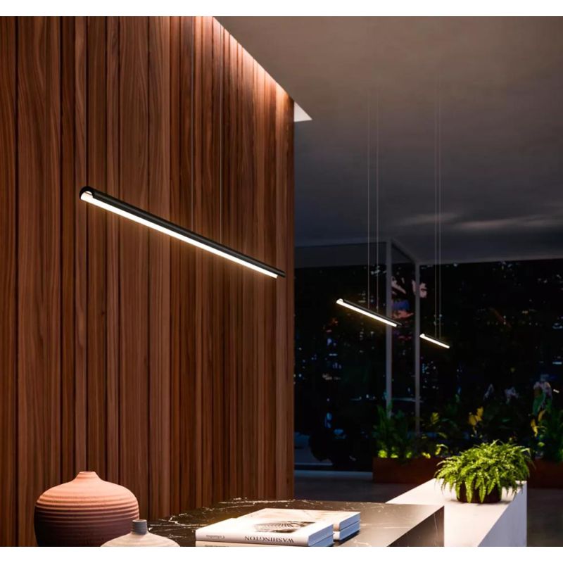 HALFPIPE SOSPENSIONE MODERNA IN 2 MISURE LED INTEGRATO LUCE 3000K BIANCA,ALLUMINIO O NERA MADE IN ITALY