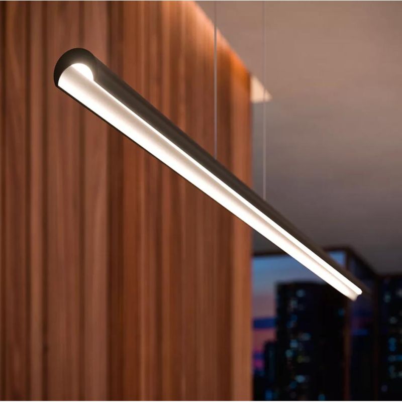 HALFPIPE SOSPENSIONE MODERNA IN 2 MISURE LED INTEGRATO LUCE 3000K BIANCA,ALLUMINIO O NERA MADE IN ITALY