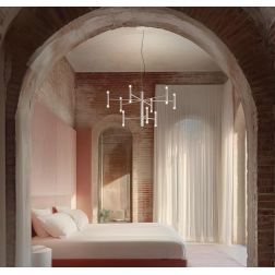 PERLA LAMPADARIO MODERNO D100 CM LED 43W LUCE 3000K IN ALLUMINIO 6 FINITURE COLORE DIMMERABILE BIEMISSIONE 2