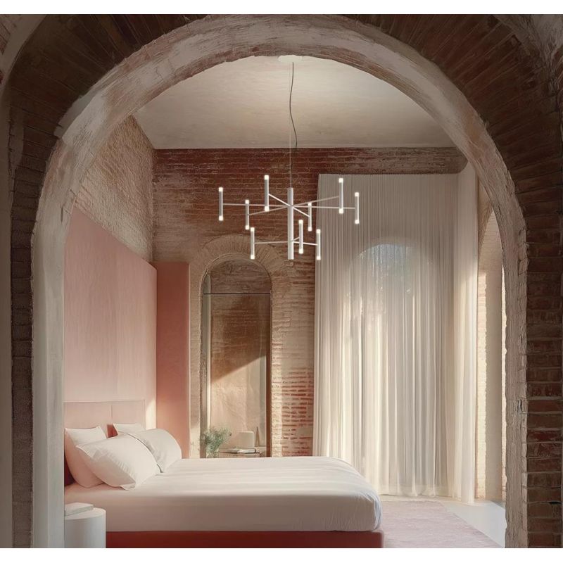 PERLA LAMPADARIO MODERNO D100 CM LED 43W LUCE 3000K IN ALLUMINIO 6 FINITURE COLORE DIMMERABILE BIEMISSIONE