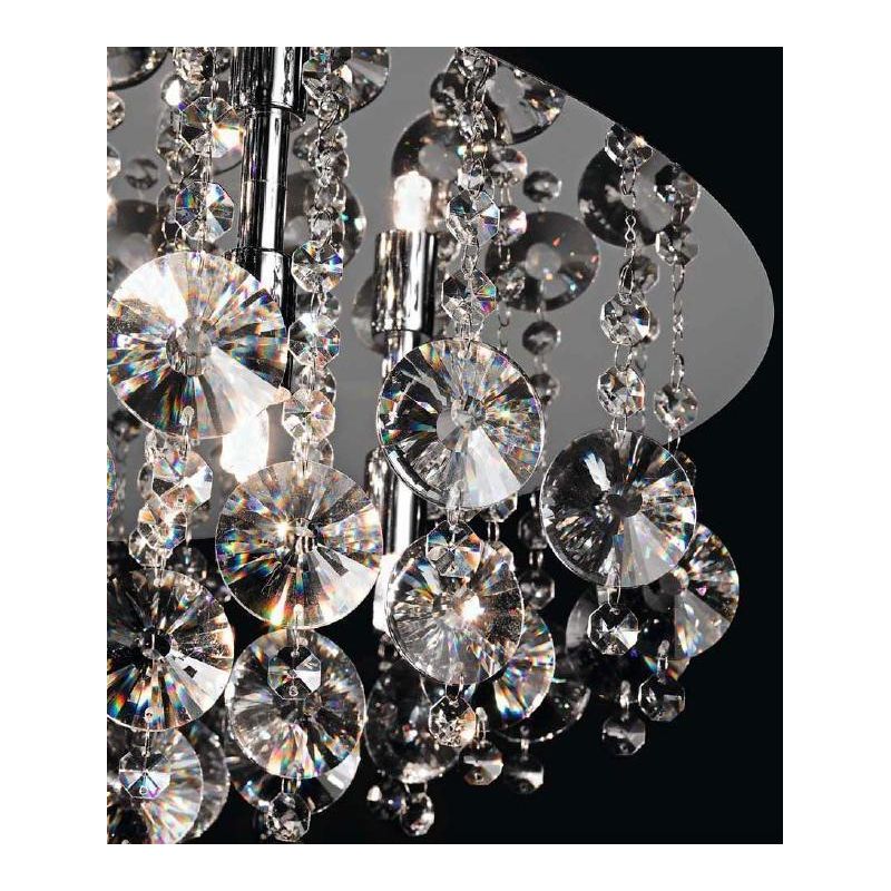 5842 PLAFONIERA TONDA DIAMETRO 50 CM IN METALLO CROMATO E PENDAGLIERIA IN CRISTALLO Perenz - Cristalensi Shop Online