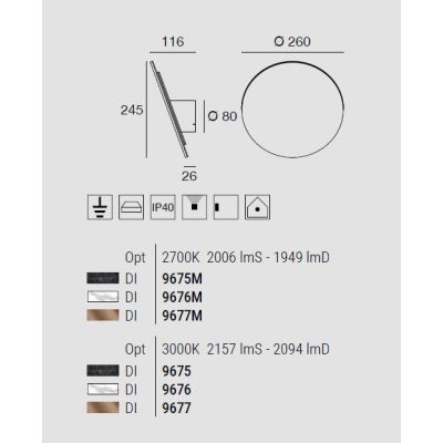 GEMINI APPLIQUE ROTONDA INCLINATA LED 19W LUCE 2700K-3000K 3 COLORI DISPONIBILI MADE IN ITALY LINEA LIGHT