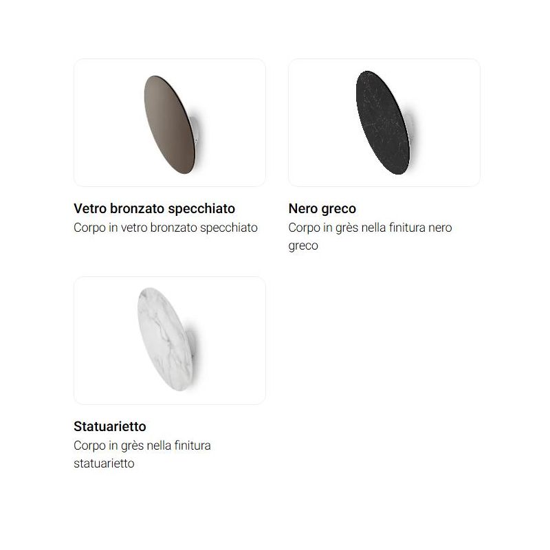 GEMINI APPLIQUE ROTONDA INCLINATA LED 19W LUCE 2700K-3000K 3 COLORI DISPONIBILI MADE IN ITALY LINEA LIGHT