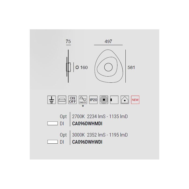 JOINT APPLIQUE OVALE MODERNA IN METALLO BIANCO LED 19W LUCE 2700K E 3000K MADE IN ITALY LINEA LIGHT