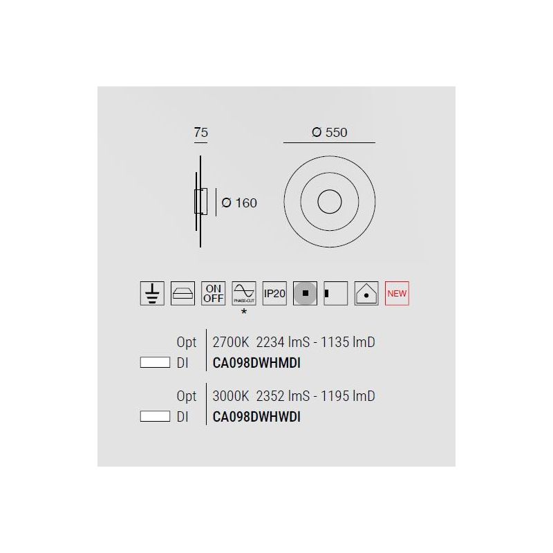 JOINT APPLIQUE ROTONDA D55 CM METALLO BIANCO LED 19W LUCE 2700K E 3000K MADE IN ITALY MODERNA LINEA LIGHT