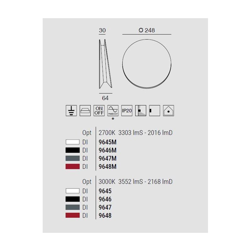 YO-YO LAMPADA DA PARETE D25 CM IN ALLUMINIO 4 COLORI LED 16W LUCE 2700K-3000K MADE IN ITALY MODERNA