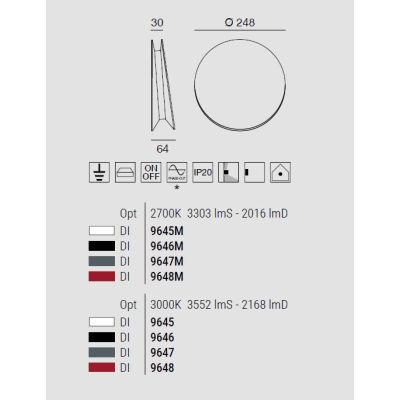 YO-YO LAMPADA DA PARETE D25 CM IN ALLUMINIO 4 COLORI LED 16W LUCE 2700K-3000K MADE IN ITALY MODERNA