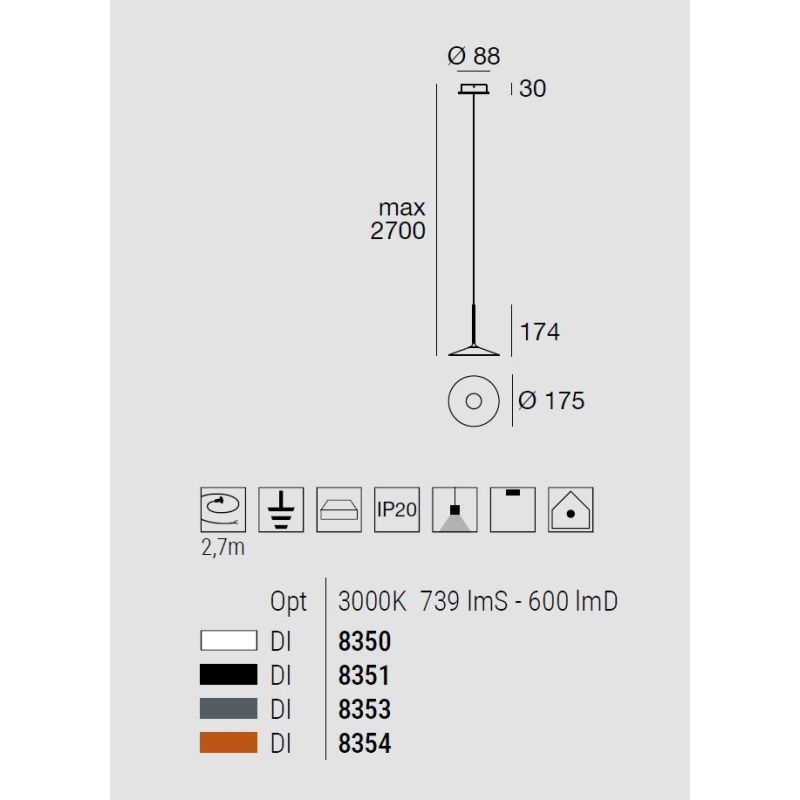 POE SOSPENSIONE SINGOLA BIANCA O NERA LED 7W LUCE 3000K MODERNA ED ECONOMICA DELLA LINEA LIGHT Linea Light - Cristalensi Shop On