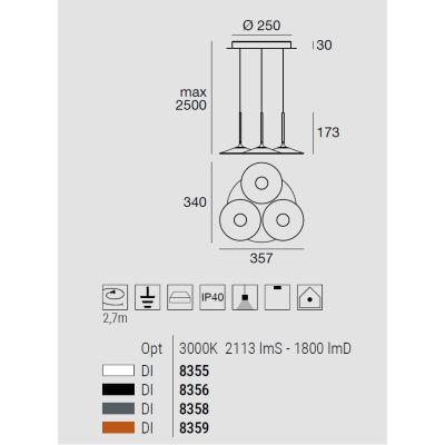 POE LAMPADARIO A SOSPENSIONE 3 LUCI BIANCO O NERO LED 19W LUCE 3000K MODERNA DELLA LINEA LIGHT Linea Light - Cristalensi Shop On