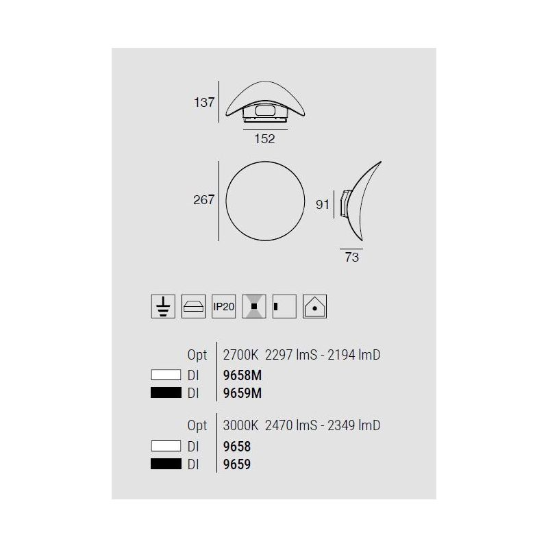 ALBA LAMPADA DA PARETE ORIENTABILE LED 34W LUCE 2700K-3000K BIANCA O NERA MADE IN ITALY LINEA LIGHT