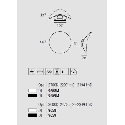 ALBA LAMPADA DA PARETE ORIENTABILE LED 34W LUCE 2700K-3000K BIANCA O NERA MADE IN ITALY LINEA LIGHT