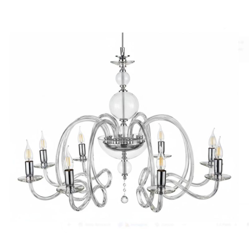 VIVALDI LAMPADARIO A SOSPENSIONE CLASSICO 8 LUCI CON CRISTALLI E VETRO COLORATO 8 COLORI ONDALUCE CICIRIELLO - Cristalensi Shop