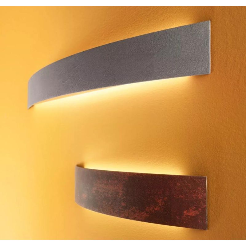 CURVE' LAMPADA DA PARETE 2 MISURE GRIGIA, BIANCO O CORTEN LED INTEGRATO LUCE 3000K LUCE SOPRA SOTTO