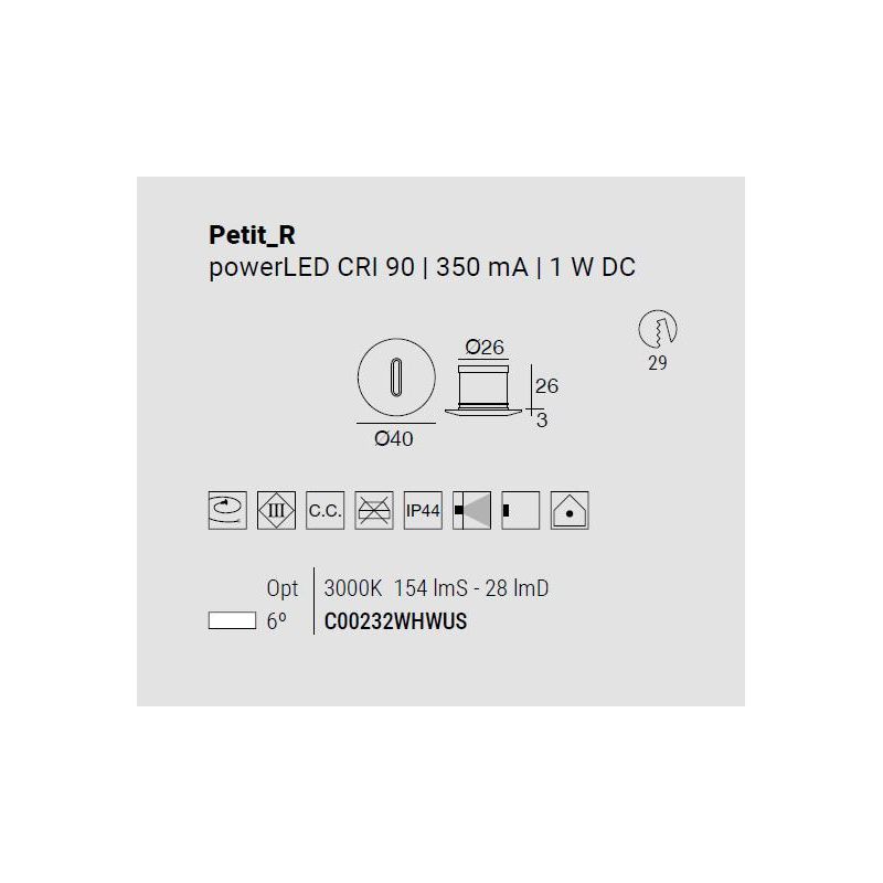 PETIT SEGNAPASSO ROTONDO O QUADRATO IP44 LED 1W LUCE 3000K BIANCO MODERNO MADE IN ITALY