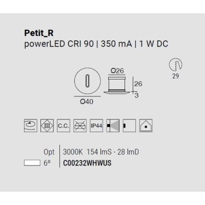 PETIT SEGNAPASSO ROTONDO O QUADRATO IP44 LED 1W LUCE 3000K BIANCO MODERNO MADE IN ITALY