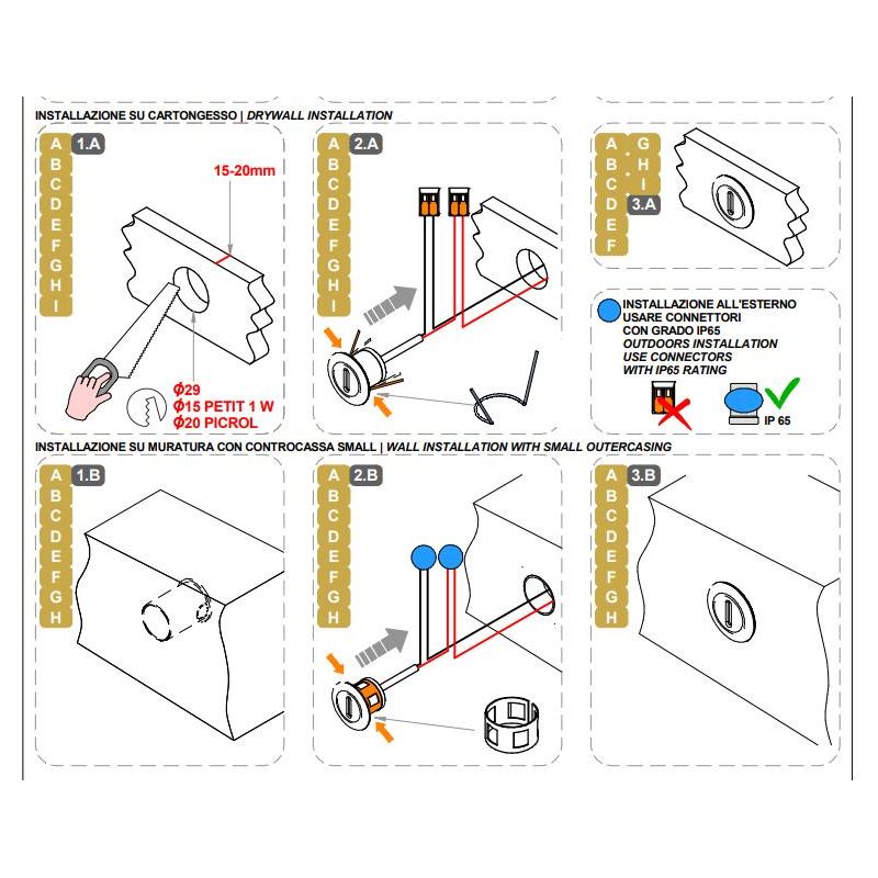 PETIT SEGNAPASSO ROTONDO O QUADRATO IP44 LED 1W LUCE 3000K BIANCO MODERNO MADE IN ITALY