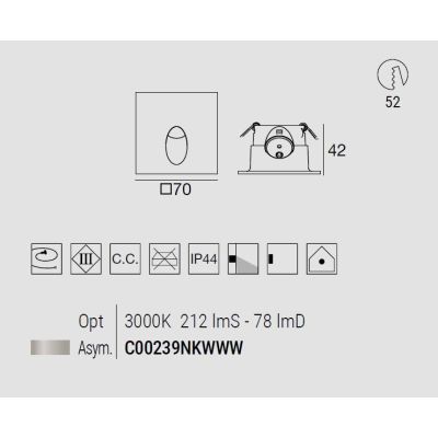 QUARA SEGNAPASSO DA INTERNO NICHEL ROTONDO O QUADRATO IP44 LED 2W LUCE 3000K MADE IN ITALY
