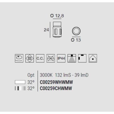 BIBOK FARETTO DA INCASSO A LED 1W LUCE 3000K BIANCO O CROMO IP44 MODERNO MADE IN ITALY LINEA LIGHT