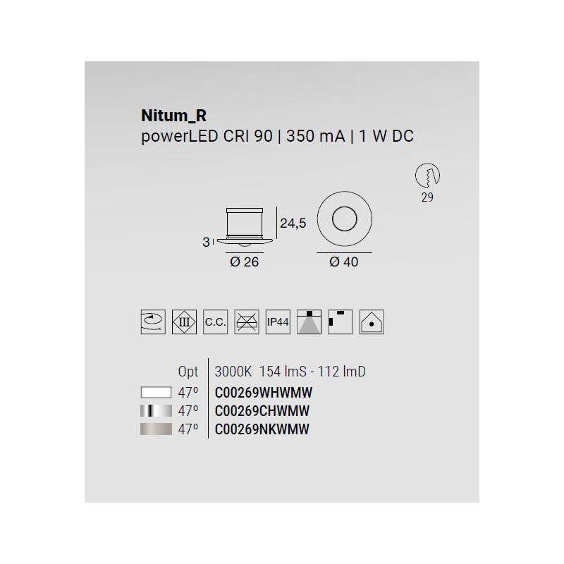 NITUM FARETTO ROTONDO DA INCASSO LED 1W LUCE 3000K IP44 3 COLORI MODERNO MADE IN ITALY LINEA LIGHT