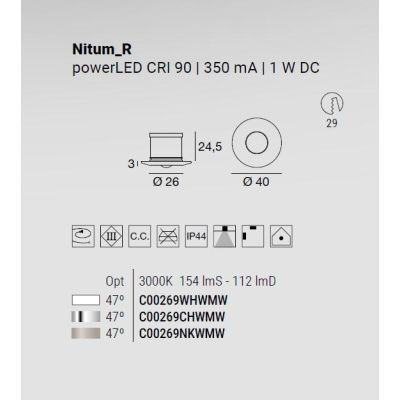 NITUM FARETTO ROTONDO DA INCASSO LED 1W LUCE 3000K IP44 3 COLORI MODERNO MADE IN ITALY LINEA LIGHT