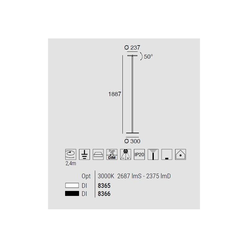 JOSHUA PIANTANA MODERNA A LED 25W LUCE 3000K ORIENTABILE BIANCA O NERA DELLA LINEA LIGHT Linea Light - Cristalensi Shop Online