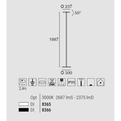 JOSHUA PIANTANA MODERNA A LED 25W LUCE 3000K ORIENTABILE BIANCA O NERA DELLA LINEA LIGHT Linea Light - Cristalensi Shop Online