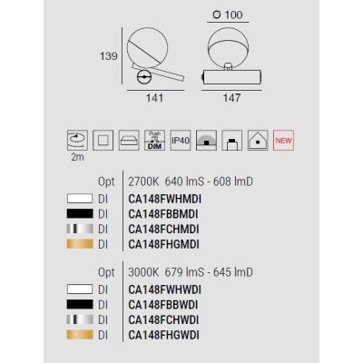ROSSINI LUMETTO MODERNO E ORIGINALE DIMMERABILE LED 7W LUCE 2700K-3000K 4 COLORI MADE IN ITALY
