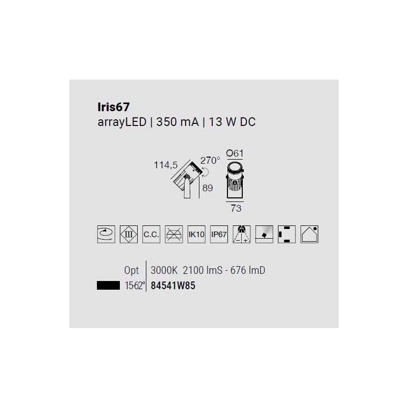 IRIS67 FARETTO PROIETTORE DIREZIONABILE NERO IP67 LED 13W LUCE 3000K MADE IN ITALY LINEA LIGHT